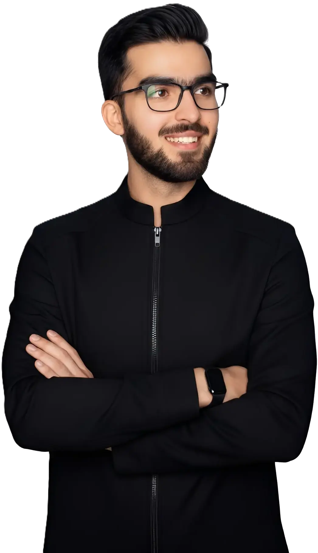 Hussain Abdul Rauf Jatoi portrait with glasses in black shirt