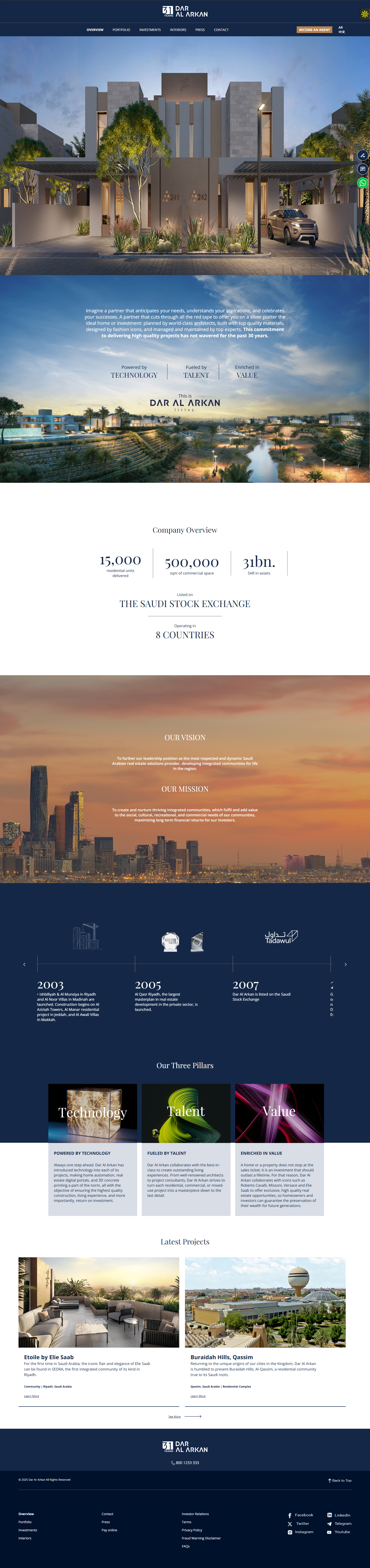 Dar Al Arkan homepage captured before the February–March 2026 redesign work.